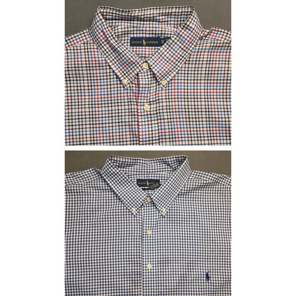 2 Ralph Lauren Mens 3XB Blue Plaid Shirts Button Down Long Sleeve Plaid Gingham - Picture 1 of 8